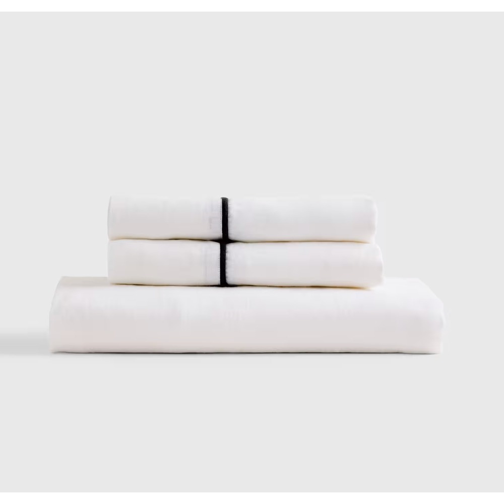Quince White Linen Piped Pillowcase Set with Black Accent-Standard